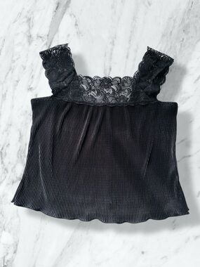 3 for $14 | Black Lace-Trim Ribbed Tank Top